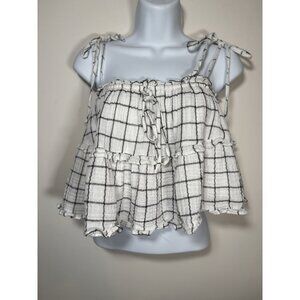 Fab'rik Plaid Cotton Spaghetti Strap Cropped Ruffle Cottagecore Top Size Small